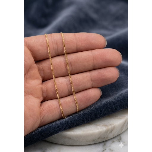 Cadena barbada fina de oro de 18 quilates maciza 45 cm 1 mm para mujer [2]