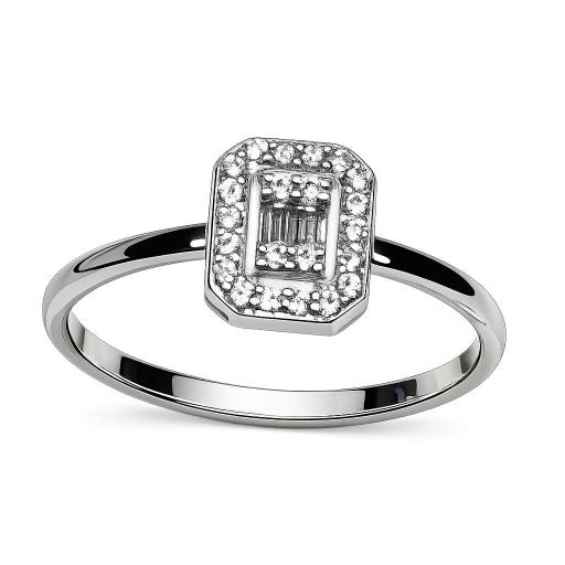 Sortija oro blanco 18K rectangular con circonitas para mujer