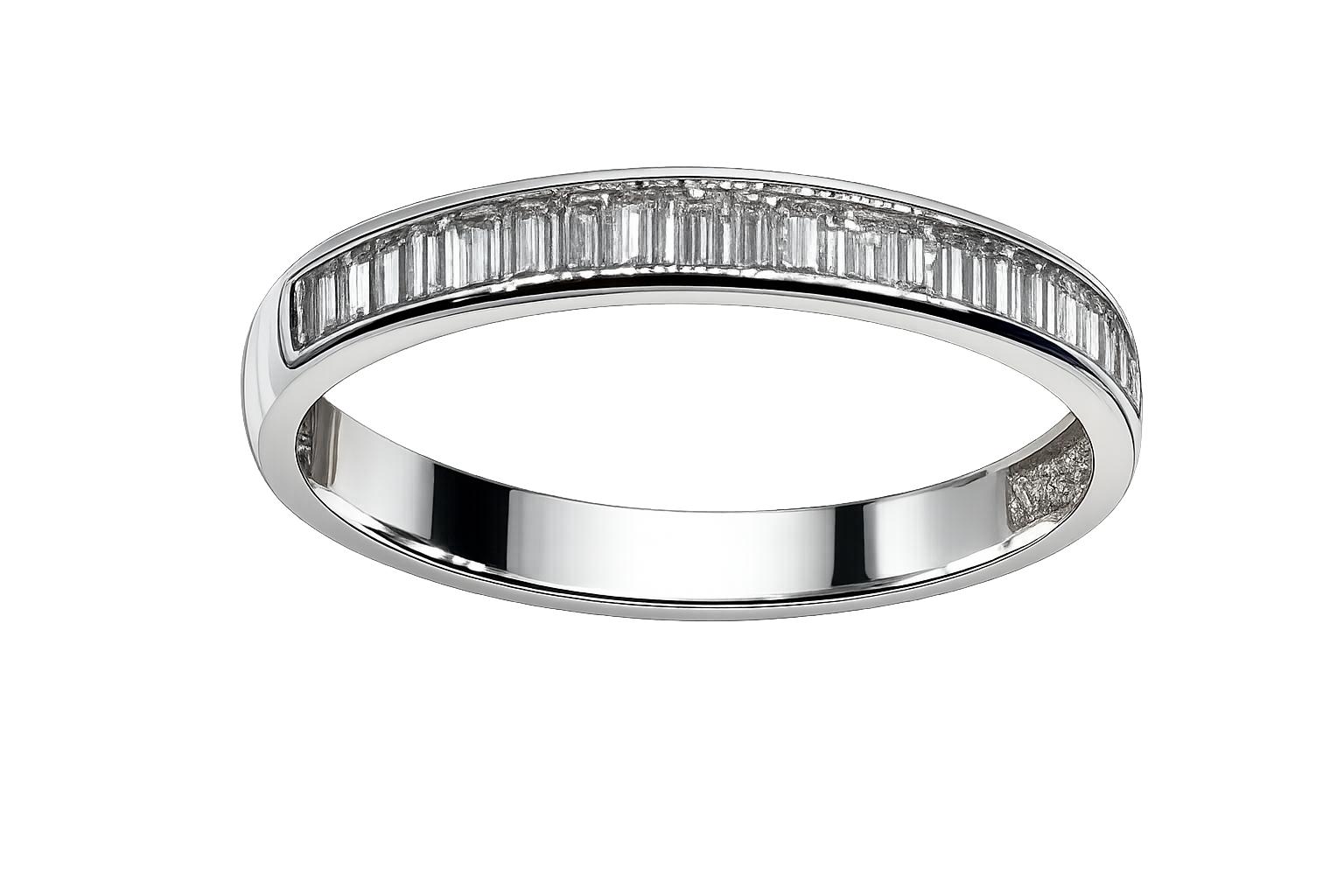 Sortija oro blanco 18K con circonitas baguette para mujer