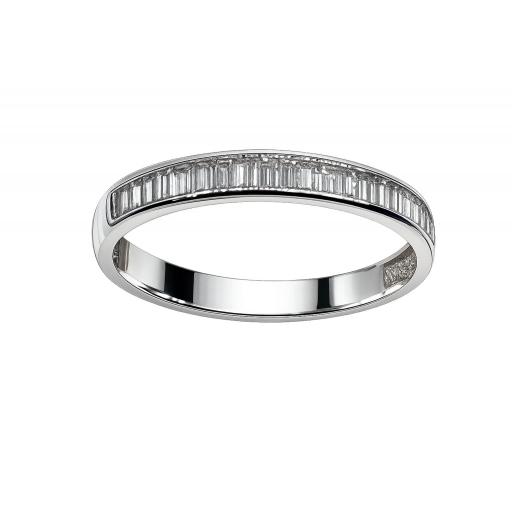 Sortija oro blanco 18K con circonitas baguette para mujer