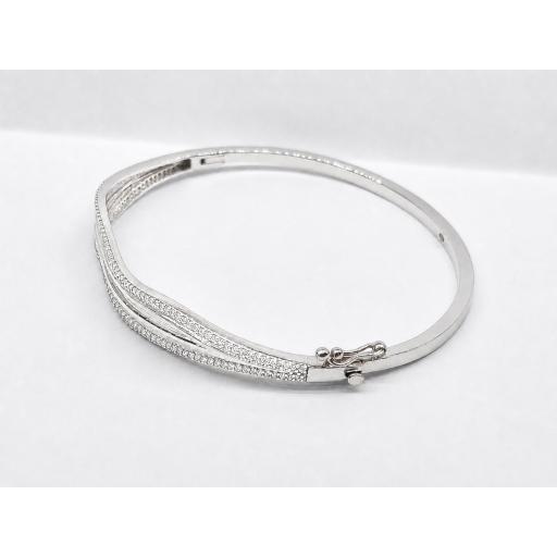 Pulsera rígida oro blanco 18K con circonitas ovalada mujer [1]
