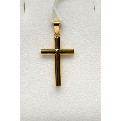 Cruz lisa de oro de 18 quilates semi hueca de 30 x 15,75 mm