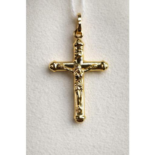 Cruz de oro amarillo 18 quilates pequeña tubular ovalada con Cristo 27 mm brillo