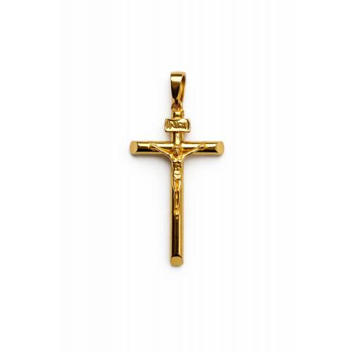 Cruz de Oro 18K con Cristo Mate y Acabado Brillo Pulido Tamaño Medio 27,5 mm [0]