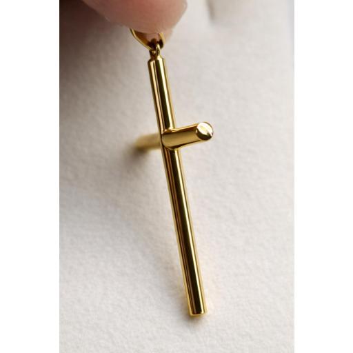 Cruz de oro de 18 quilates tubular grande con anilla triangular 32,5 mm [1]