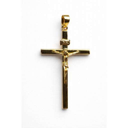 Cruz de Oro 18K con Cristo Cuadrada Clásica 36 mm Semi Hueca [0]