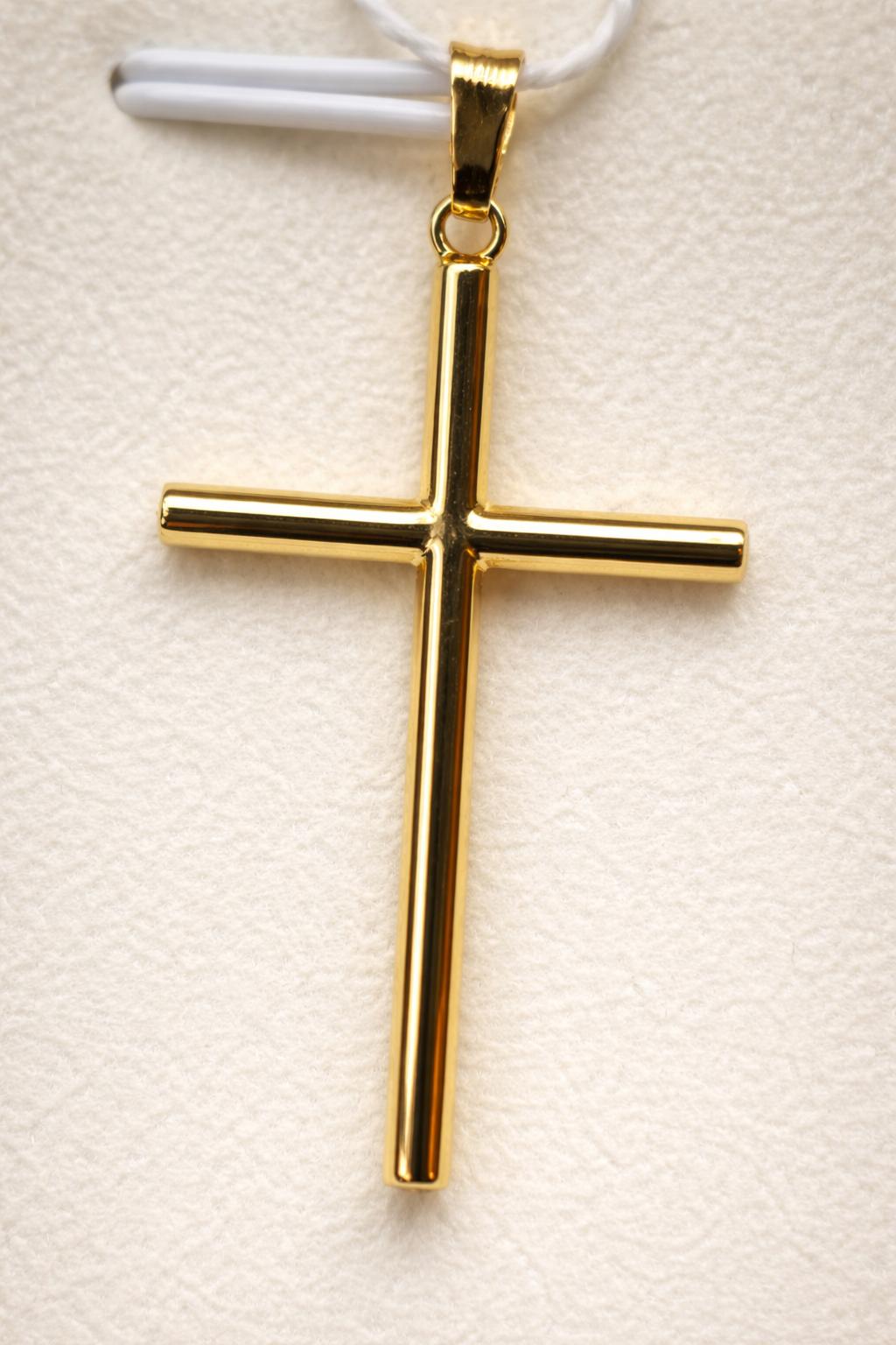 Cruz de oro de 18 quilates tubular grande con anilla triangular 32,5 mm