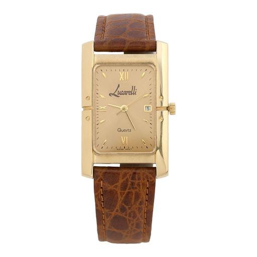 Reloj Rectangular de Oro de 18 quilates Correa de Piel Marca Lucarelli para hombre