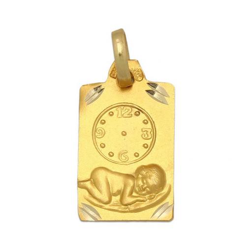 Medalla Recién Nacido Oro 18 Quilates Con Reloj [0]