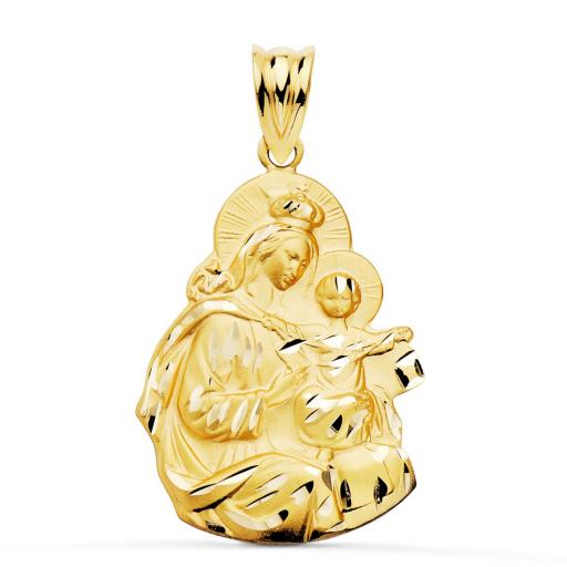 Medalla de oro amarillo 18 quilates Virgen del Carmen silueta tallada 24x19 mm