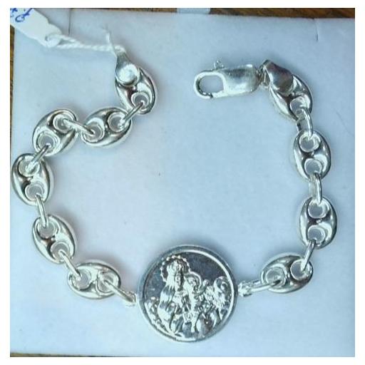 Pulsera de Plata con Virgen del Carmen y Corazón de Jesús