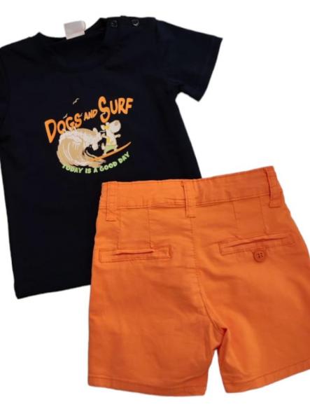 Conjunto camiseta marino y bermuda en tejido naranja [1]