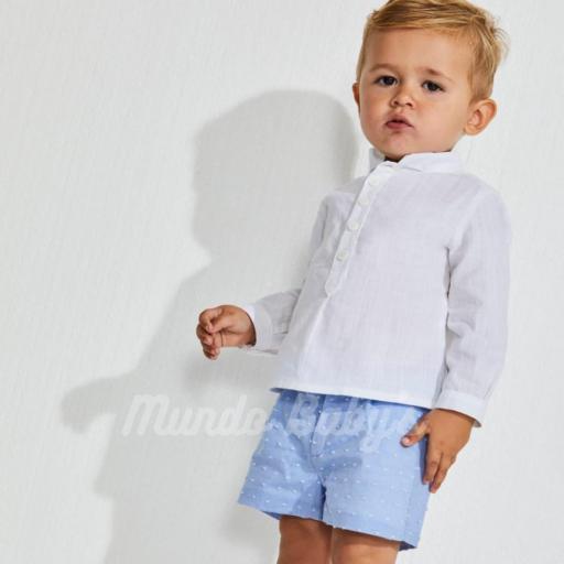 Conjunto camisa cuello mao con short azul plumeti [0]