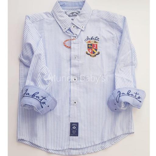 Camisa manga larga rayas celeste y blanco con escudo  [0]
