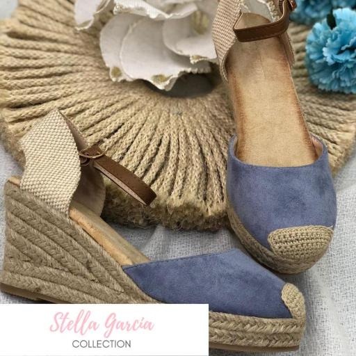 Sandalias Cuña de Esparto en Azul Nº 37  [0]