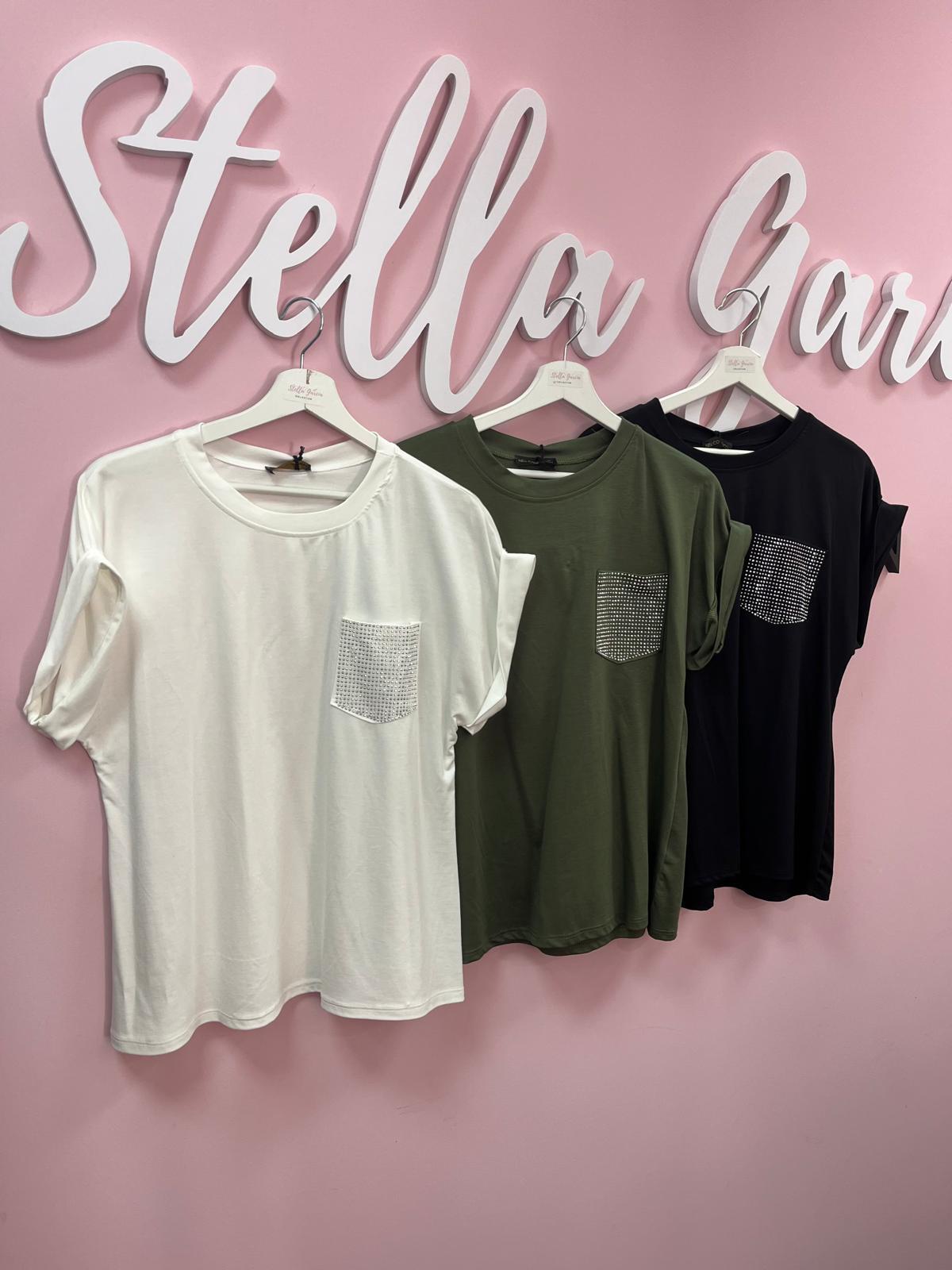 CAMISETA BOLSILLO GLITTER VARIOS COLORES