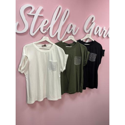 CAMISETA BOLSILLO GLITTER VARIOS COLORES