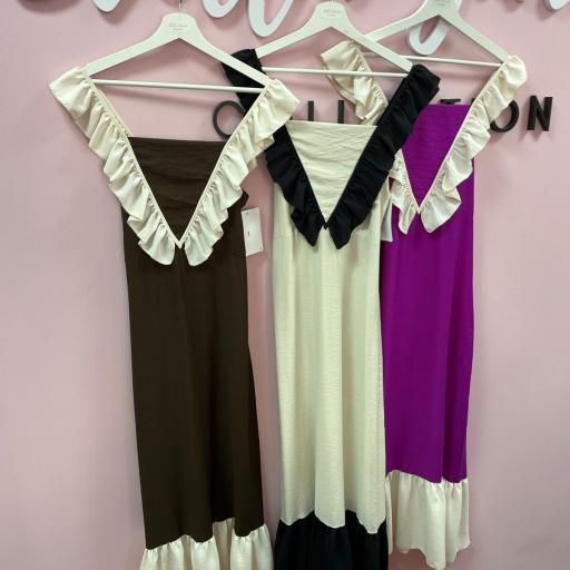 VESTIDO HUELVA EN MARRON Y BUGANVILLA
