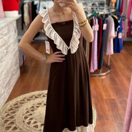 VESTIDO HUELVA EN MARRON Y BUGANVILLA