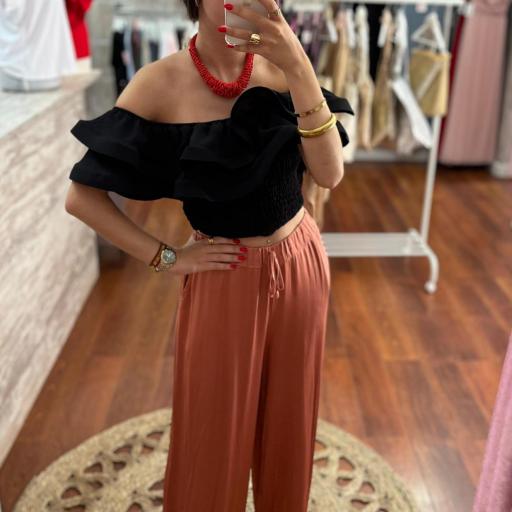 Pantalón Satinado en Morado y Teja [1]