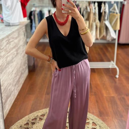 Pantalón Satinado en Morado y Teja
