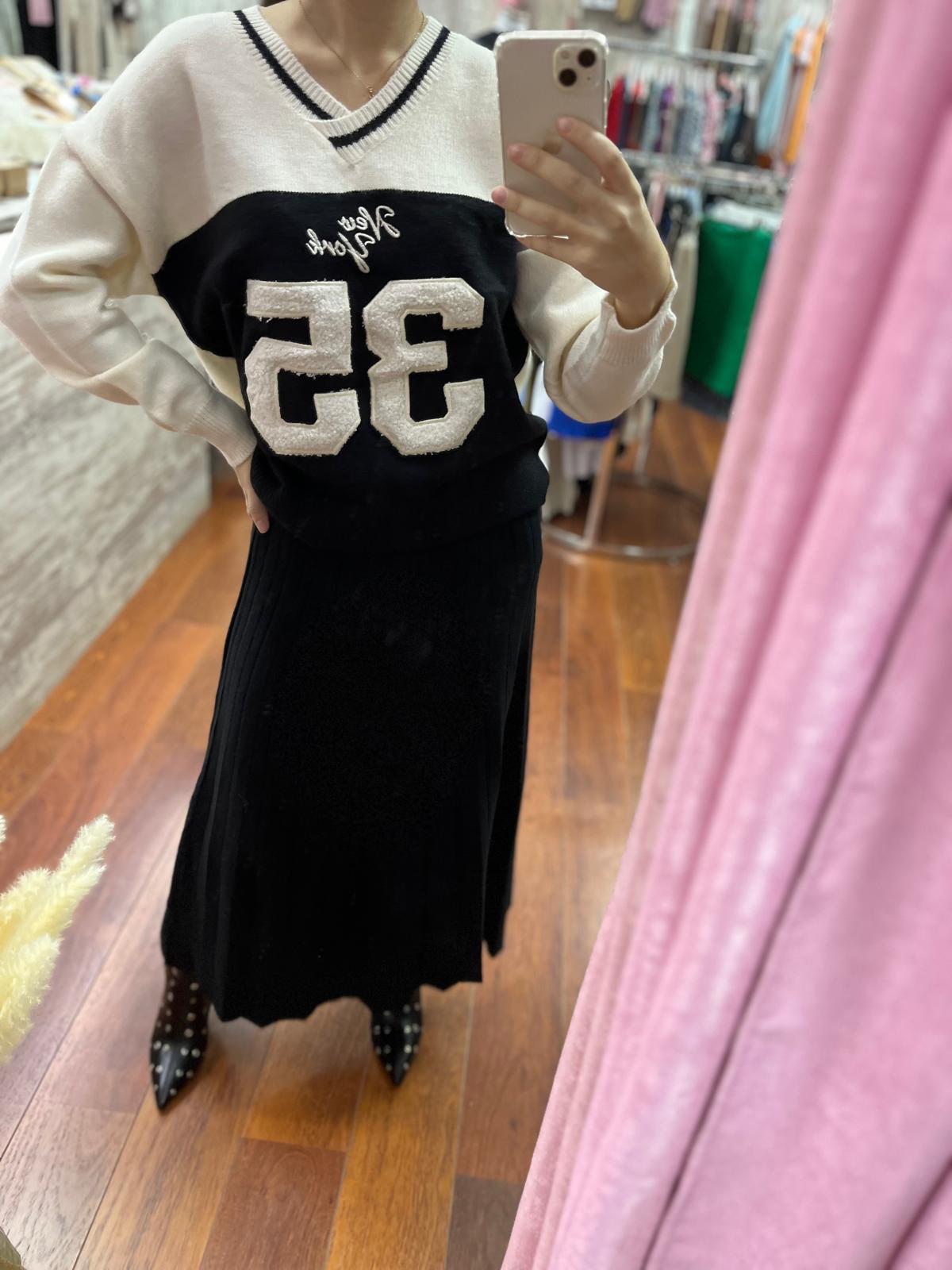 FALDA PUNTO EN GRIS Y BEIGE