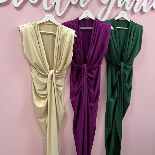 VESTIDO BELLA en Verde, Morado y Beige [2]