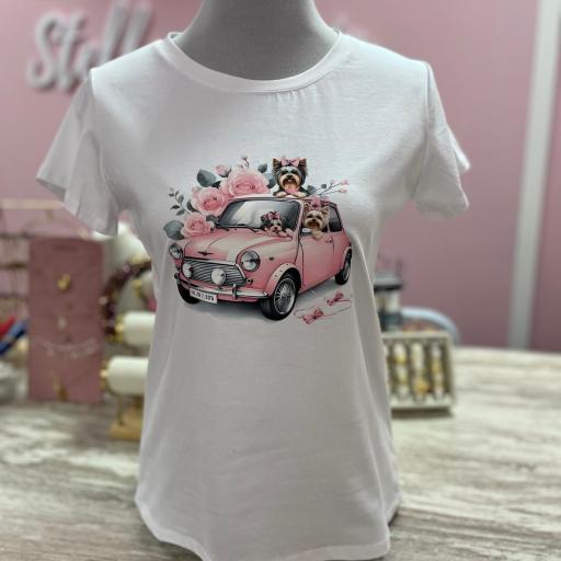 CAMISETA YORKIES Y COCHE LOVE