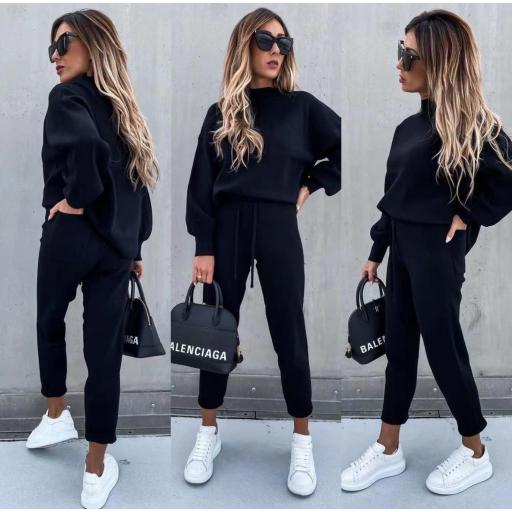 Conjunto Punto Jersey y Pantalón en Negro  [0]