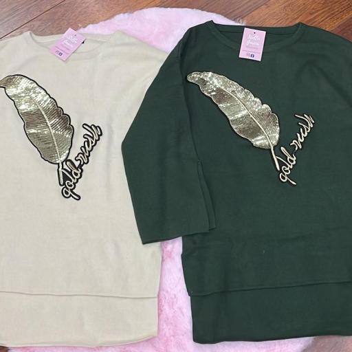 Jersey Hoja Dorada en Beige y Verde  [0]