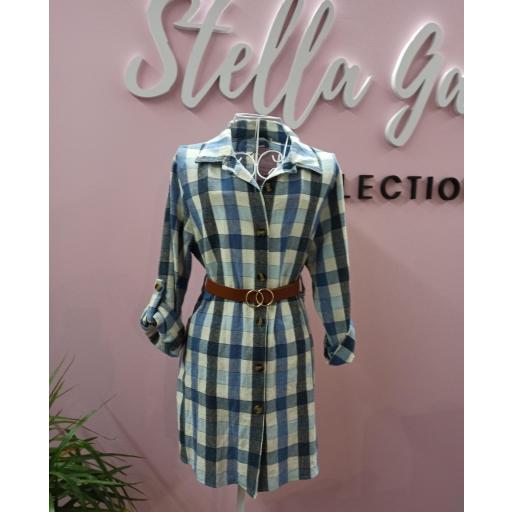 Vestido Camisero Cuadros en Azul [0]
