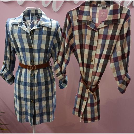 Vestido Camisero Cuadros en Azul [1]