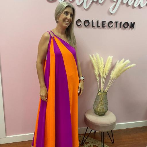 VESTIDO ASIMETRICO Morado/Naranja