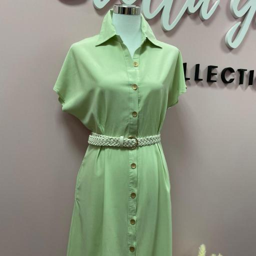 VESTIDO CAMISERO en Beige y Verde hasta XL