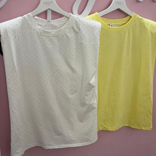 CAMISETA SISA BRILLOS en blanco y amarillo