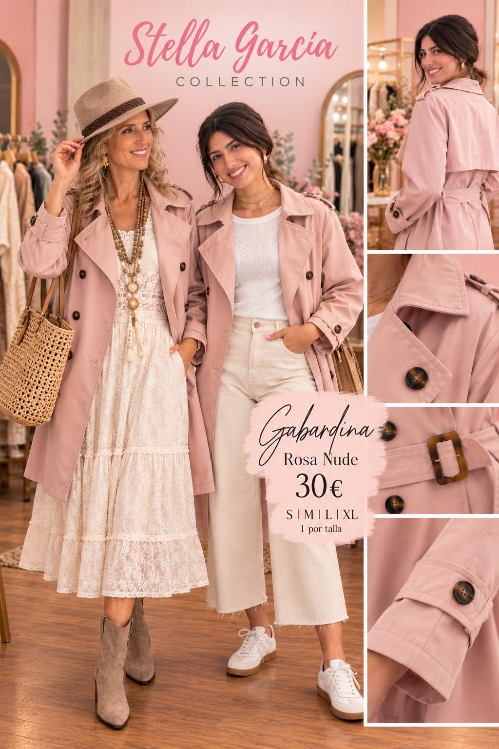 Gabardina de mujer rosa nude con cinturón