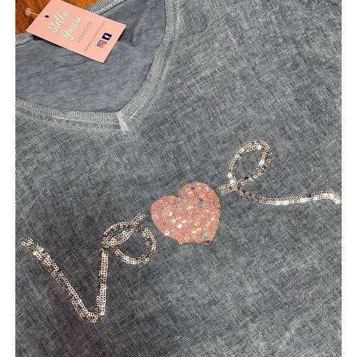 Camiseta Love en Lino en Verde, Blanco y Azul [2]