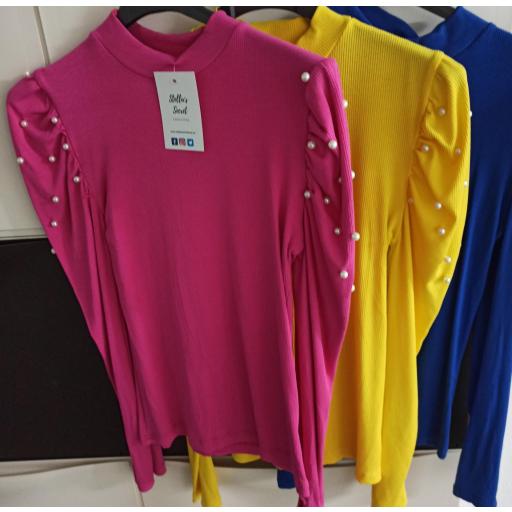 Camiseta Perlas en Azul, Amarillo y Fucsia  [2]