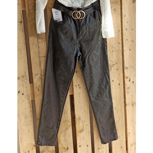 Pantalón Polipiel Negro con Cinturón Talla M [2]