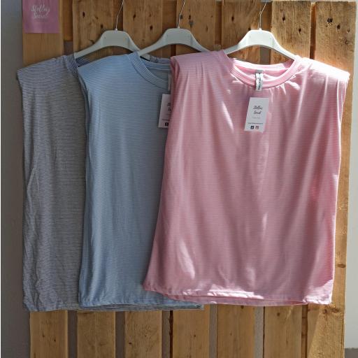 Camiseta Rayas Hombreras en Gris y Celeste  [1]