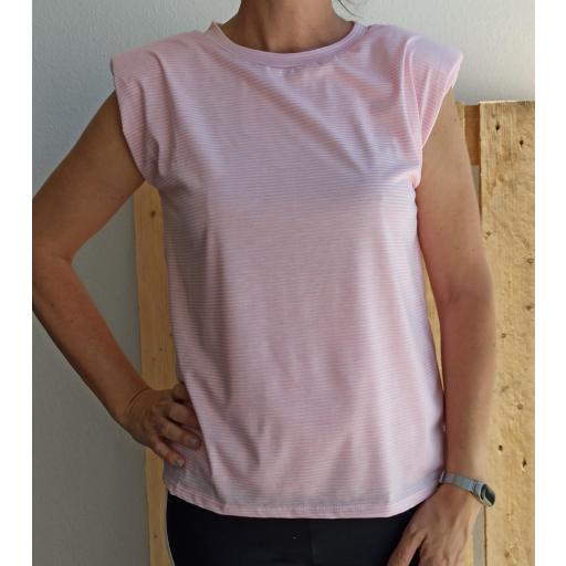 Camiseta Rayas Hombreras en Gris y Celeste  [0]
