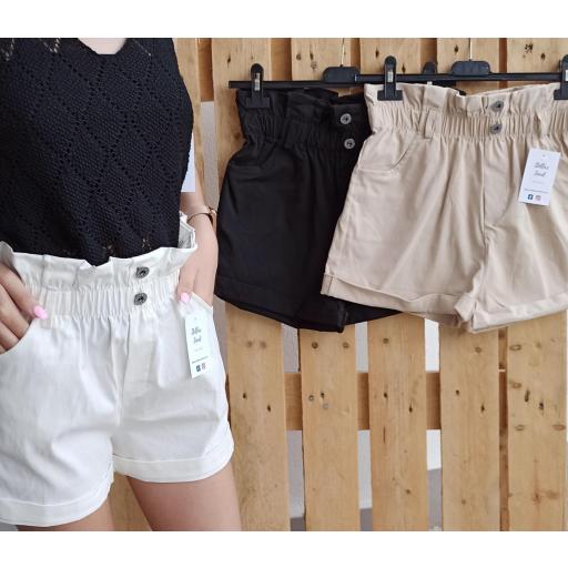 Short Cintura Rizada en Blanco y Beige [0]