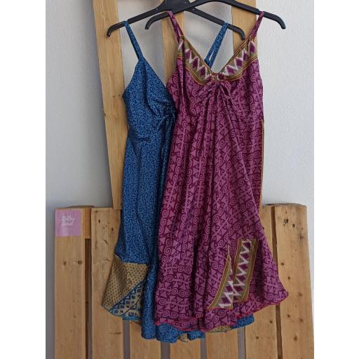Vestido Corto Boho Seda Morado y Azul [1]