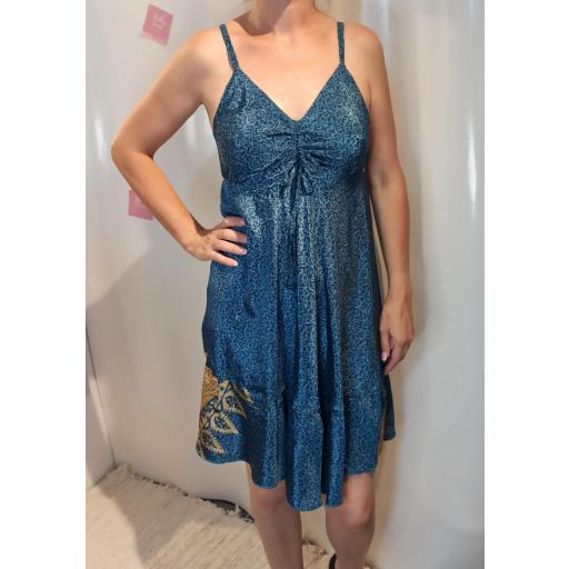 Vestido Corto Boho Seda Morado y Azul [0]