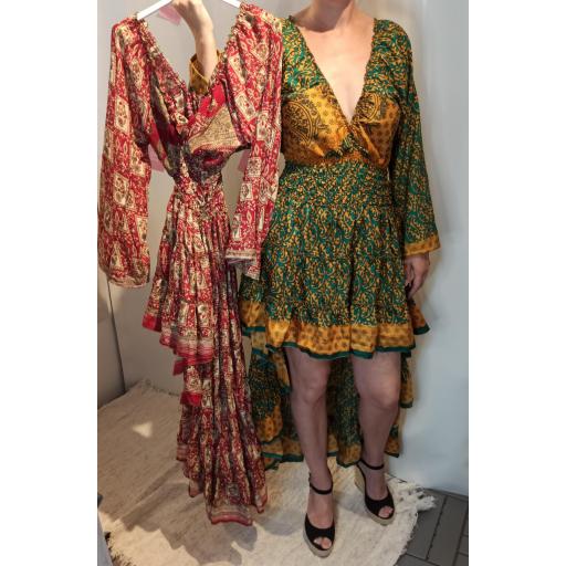 Vestido Boho Seda en Verde [1]