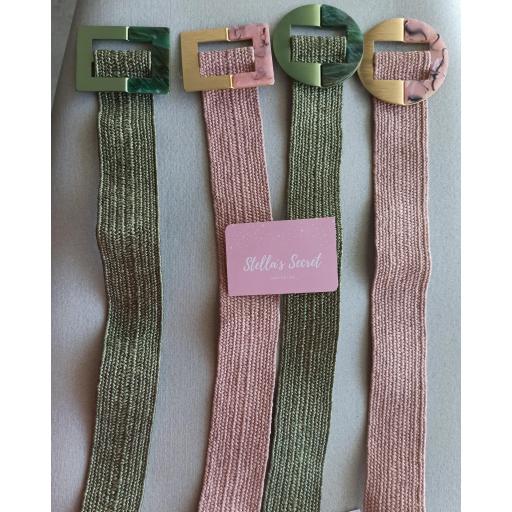 Cinturon Rafia Hebilla Nacar Rosa y Verde [0]