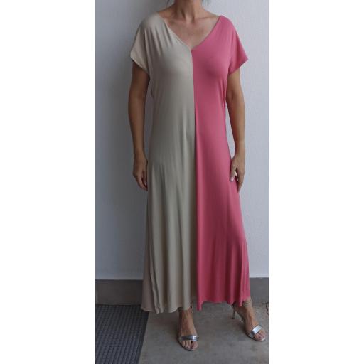 Vestido Bicolor Largo en Rosa [0]