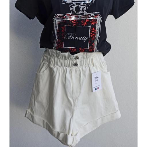 Short Cintura Rizada en Blanco y Beige [1]