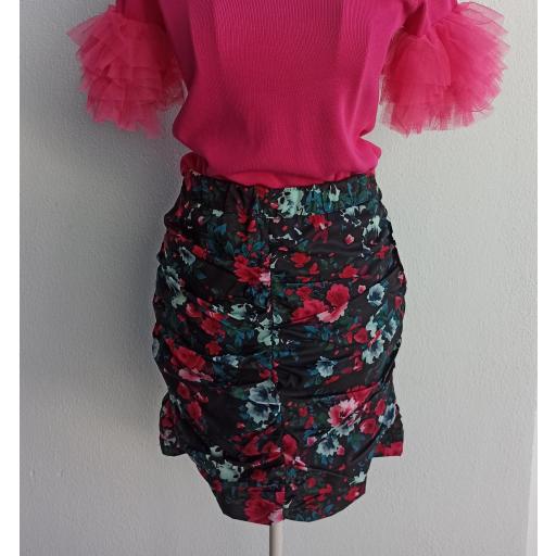 Falda Flores en Rojo Talla M [0]