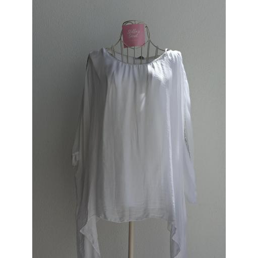 Blusa Seda Pedrería en Blanco [0]